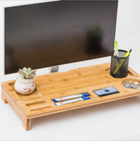Support de moniteur surélevé en bambou avec tiroirs, support de bureau pour ordinateur portable avec rangement pour clavier, accessoires d'ordinateur