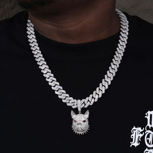 Rappeur Hommes Bijoux Pierre Précieuse Plaqué Or 925 Argent Sterling VVS Moissanite Rouge Zircon Yeux Hip Hop 3D Bouledogue Français Pendentif - Product Image 5