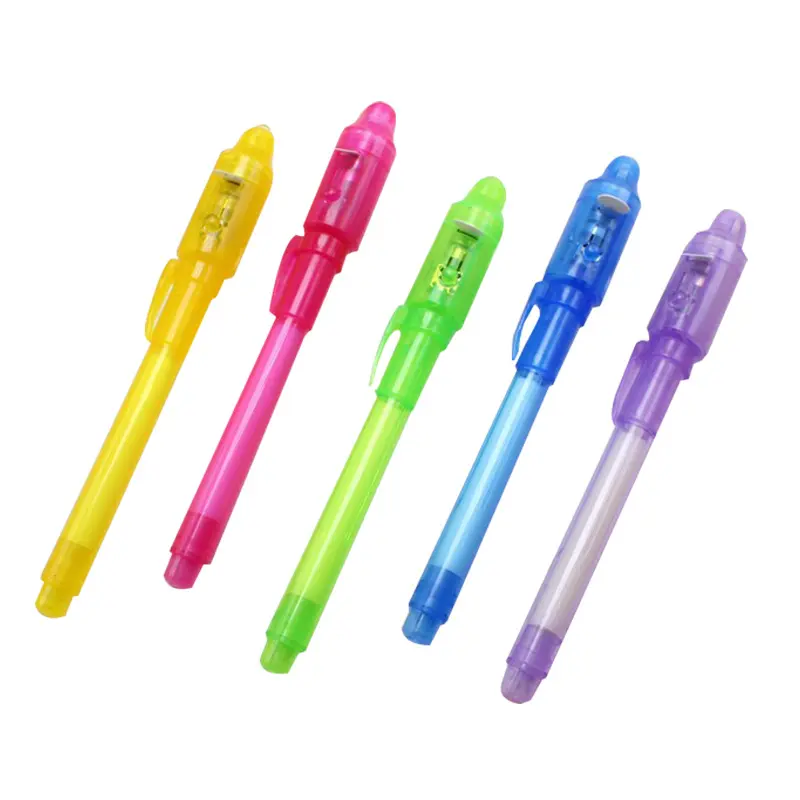 ราคาโรงงานเครื่องหมายความปลอดภัย UV ของเล่นเด็กเขียนปากกาเขียนที่มองไม่เห็นปลอดสารพิษพร้อมไฟ LED