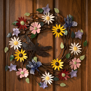 Corona Floral Rústica de Metal con Libélula, Flores Decorativas Hechas a Mano, Corona Redonda sin Luces - Product Image 6