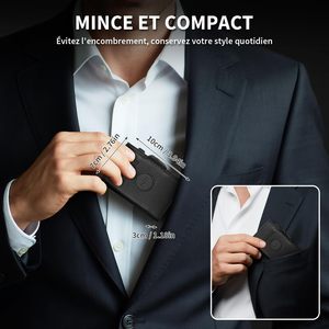 <span class=keywords><strong>Porte</strong></span>-cartes pop-up en aluminium anti-RFID, portefeuille intelligent en cuir microfibre et métal pour homme avec support <span class=keywords><strong>AirTag</strong></span> et poche zippée pour pièces de <span class=keywords><strong>monnaie</strong></span> - Product Image 4
