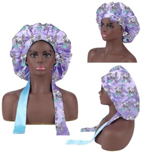 Wholesale Reversible <strong>Bonnets</strong> Edge Wrap Custom Long Band Satin Hair Silk <strong>Bonnet</strong> With Ties - Product Image 4