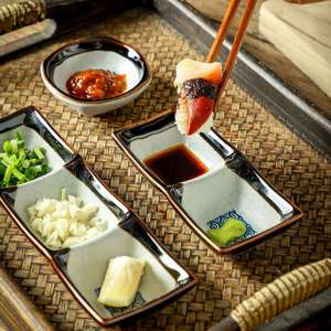 Plat à sauce vintage en céramique bleue, rectangulaire, 3,75 pouces, pour sauces, ketchup, sushi, condiments et assaisonnements - Product Image 1