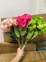 Prix Abordable – 5 Têtes d'Hortensias Artificiels de 45 cm – Hortensias Bulgares Verts, Roses, Rouges en Soie pour Décoration de Mariage et Fêtes