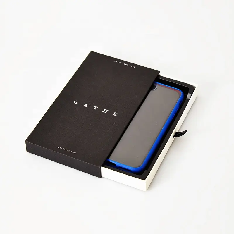 Siyah kağıt çevre dostu ambalaj kutusu OEM / ODM paketi özelleştirilmiş çekmece kutuları telefon kılıfı ambalajı