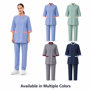 Set Uniforme per Personale di Pulizia, Tunica per Cameriere di Hotel, Manica 3/4 con Finiture <span class=keywords><strong>a</strong></span> Contrasto, Abbigliamento da Lavoro per Addetti alle Pulizie, Logo Personalizzabile - Product Image 2