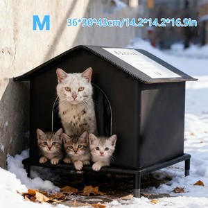 Dış Mekan Isıtmalı Plastik Kedi Evi Kışlık İzole Su Geçirmez Rüzgar Geçirmez Barınak Yükseltilmiş Taban Isıtma Pedleri Yabani Kediler İçin - Product Image 2