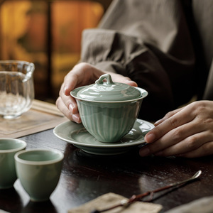 Guanlan Banana Moonlit Lotus Seed Pod Covered <b>Teacup</b> Ceramic Gaiwan Heat Resistant Tea Bowl For Afternoon Tea - Product Image 3