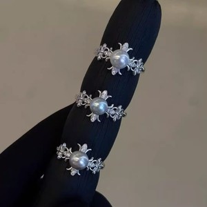 10675 DIY <b>Pearl</b> Accessories Trendy S925 Silver <b>Ring</b> with Fish Tail Holder 7-9mm Round Beads Inlay Setting - Product Image 3