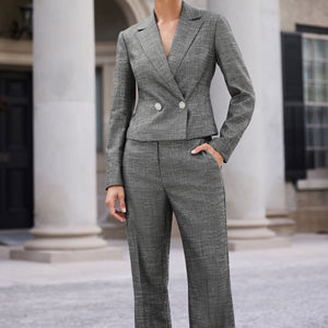 Blazer Corto Entallado de Mujer con Doble Abotonadura y Estampado de Pata de Gallo Gris – Chaqueta de Oficina y Eventos con Solapa Entallada - Product Image 2