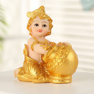 Vente en gros Feng Shui Statue Résine Hindou Dieu Figurine Bal Krishna Sculpture Makhan Chor Indien Bouddha Diwali Cadeau Temple Ornement - Product Image 3