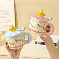 Mug en céramique carrousel mignon avec couvercle étoile, tasse à café créative en forme de cheval, cadeau d'anniversaire, souvenir