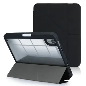 Mini 6 Shockproof Origami Tablet Covers with Pencil Holder Transparent PC Back Magnetic Case for iPad Clear Case