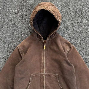 Felpa squadrata da <span class=keywords><strong>uomo</strong></span> di colore marrone su misura con scritta ricamata Vintage spessa pietra pesante con Zip - Product Image 2