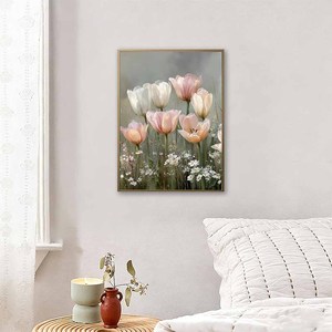 Dipinto su Tela <span class=keywords><strong>di</strong></span> <span class=keywords><strong>Tulipani</strong></span> in Morbido Beige Crema, Stile Vintage a Olio, Arte Floreale da Parete per Casa Minimalista - Product Image 6