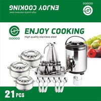 Ensemble de 21 ustensiles de cuisine pour la maison : Marmites, casseroles en acier inoxydable, réchauffe-plats thermiques, bouilloire