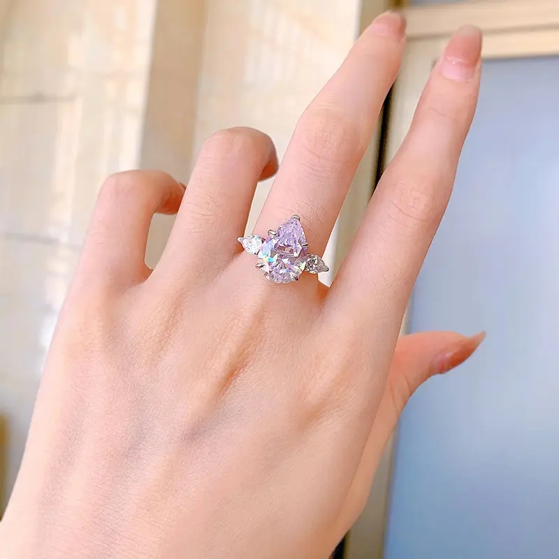 ピンクジルコンラボ成長ダイヤモンド婚約指輪シルバーキュービックジルコニアリング