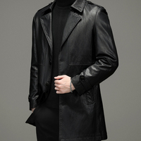 Manteau trench en cuir réversible pour homme, taille extra large, pour l'automne et l'hiver, avec logo sur le devant, veste en cuir, col de costume