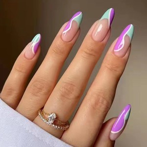 24 Uds. <span class=keywords><strong>Uñas</strong></span> postizas de estilo francés de cobertura completa, Punta prepegada de ABS de PVC duradero, modelo de <span class=keywords><strong>diseño</strong></span> de dedo artificial en <span class=keywords><strong>colores</strong></span> mezclados - Product Image 4