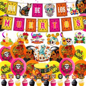 Die De Los muertos ธงเฟียสต้าเม็กซิกันและลูกโป่งเค้กชุดของตกแต่งวันคริสต์มาสที่ตายแล้ว
