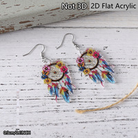 Pendientes Atrapasueños 2D Planos de Acrílico con Plumas Florales, Pendientes Colgantes para Mujer, Estilo Boho, Joyería de Regalo