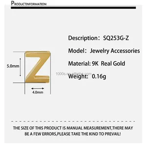 Pabrik Grosir Perhiasan DIY 9K Emas Solid Alfabet Huruf Awal Pesona untuk Gelang Kalung