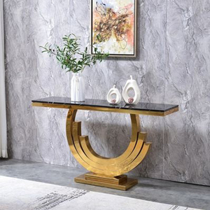 Muebles de sala de estar de lujo, mesa de consola semicircular, mesa de consola de mármol negro, mesa de consola con espejo estrecho - Product Image 6