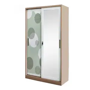 Hot Sale Bedroom Metal Wardrobe Closet Steel Almirah Designs Lemari Pakaian Besi Steel Locker Sliding Door Metal Wardrobe