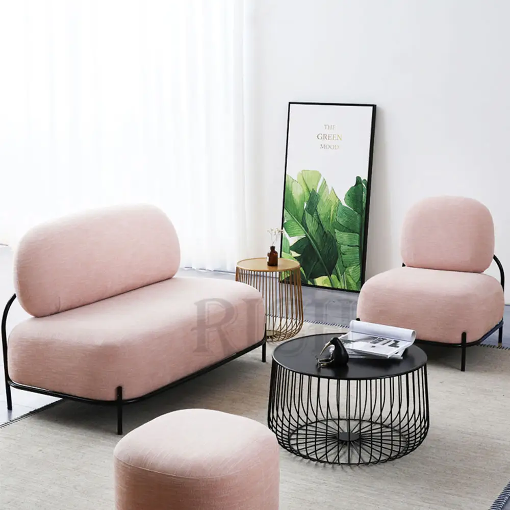 Linnen Armless 2 Seat Italiaanse Home Lounge Meubels Sofa Moderne Woonkamer Comfy Indoor Roze Moderne Bank Loveseat