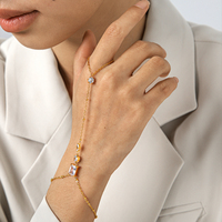 Gelang Jari Wanita H&C Trendy Lapis Emas 18K PVD Baja Anti Karat dengan CZ, Gelang Rantai Kecil untuk Pesta Y2K, Perhiasan Tangan