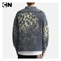 Pull en laine mohair de luxe pour homme, certifié GRS, logo personnalisé, designer, tricot léopard, col demi-zip