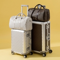 Valise de luxe à motif damier 26 pouces, grande capacité, étanche, avec serrure à code TSA, entièrement en aluminium, pour les professionnels