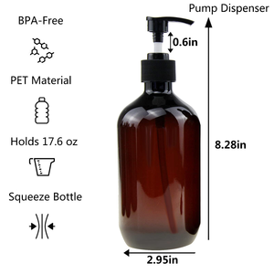 Bouteille de shampoing en plastique PET transparente de couleur ambre verte à épaules arrondies personnalisée de 100 ml, 150 ml, 200 ml, 300 ml, 500 ml avec pompe - Product Image 2