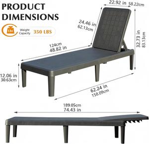 Ensemble de 2 chaises longues de piscine, avec dossier réglable en 6 positions, chaise longue en résine imperméable pour terrasse au bord de la piscine - Product Image 3