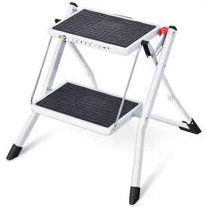 Hot selling 2 Step Ladder with Non-Slip Rubber Mat, Step Stool with Release Button, Lightweight Steel, Holds up to 150 kg