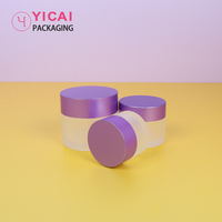 Pot en plastique Transparent mat de 0.5oz, 1oz, 2oz, avec couvercles violets, pots de poudre acrylique pour crème cosmétique pour le corps