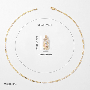 Collar con Colgante <span class=keywords><strong>de</strong></span> <span class=keywords><strong>la</strong></span> <span class=keywords><strong>Virgen</strong></span> <span class=keywords><strong>de</strong></span> Guadalupe, Cadena con Eslabones, Chapado en <span class=keywords><strong>Oro</strong></span> <span class=keywords><strong>de</strong></span> 14k, Zirconia, Romántico, Religioso, Unisex, Latón - Product Image 6