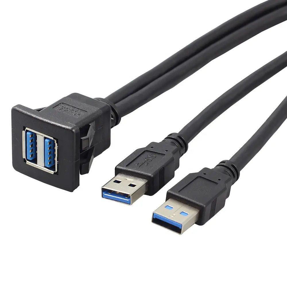 Kabel USB mobil Flush mount persegi USB ganda 3.0 Kabel ekstensi pria ke wanita untuk Bus truk laut mobil