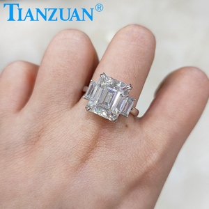 Anillo de plata de primera ley con tres piedras para mujer, sortija de compromiso, plata esterlina 925, diamante, Esmeralda, 8 quilates, 10x12mm - Product Image 2