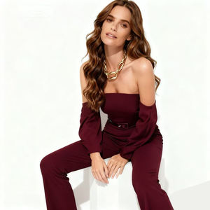 <span class=keywords><strong>Mono</strong></span> Borgoña con Hombros Descubiertos, Cintura Alta y Manga Larga, Diseño Original para Mujer, Elegante, Formal, para Fiesta de Noche, Boda, <span class=keywords><strong>Invitada</strong></span> - Product Image 2