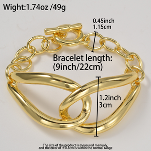 Bracelet unisexe tendance de luxe à maillons ovales géométriques entrelacés avec fermoir à bascule, en cuivre poli vibrant, personnalisable, pour anniversaire, plaqué or 18 carats, vente en gros - Product Image 6