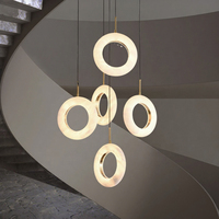 Lustre LED en cuivre dimmable, style moderne et épuré, en albâtre naturel espagnol, pour escalier, villa, salon, chambre à coucher, maison