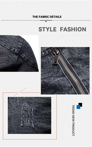 <b>Men's</b> <b>Denim</b> <b>Jacket</b> Stand Collar Zipper Closure Slim Fit Casual Autumn Wear Solid Color Woven Cotton Lining Regular Length - Product Image 3