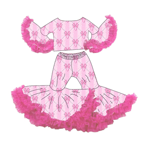 Fashion Kids Girls 2pcs Clothing Set Flared Shirts and Bell Bottoms <strong>Christmas</strong> Ribbon Mesh Trimmed Little Girl <strong>Children</strong> <strong>Outfits</strong> - Product Image 2
