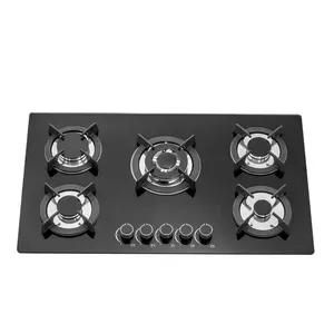 Easy operation tempered glass gas hob built-in 5 burners gas cooker