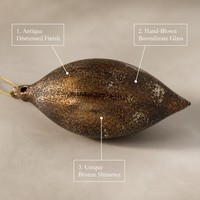 Ornement en verre mercure bronze antique, forme olive vieillie, décoration de Noël suspendue pour un décor rustique industriel