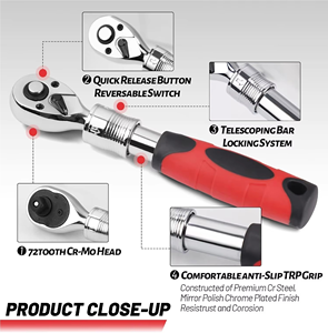 Peaktop 1/4 3/8 1/2 Inch Extendable <b>Socket</b> Wrench Set, 72 Tooth Quick-Release <b>Ratchet</b> Wrenches - Product Image 3