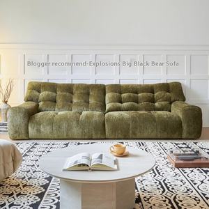 ชุดโซฟากำมะหยี่ระดับไฮเอนด์สไตล์ฝรั่งเศสย้อนยุคผ้าหมีสีดำขนาดใหญ่สีเขียวขนาดใหญ่พนักพิงสูงสำหรับห้องนั่งเล่น - Product Image 2