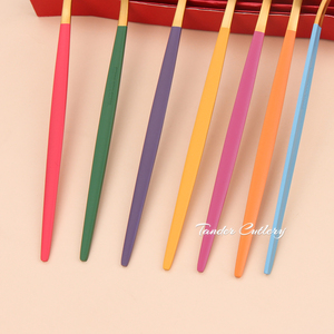 4-Piece Portuguese Pvd Coating Matt Polish Stainless Steel Cutlery Set <strong>Colored</strong> <strong>Handle</strong> Gold <strong>Flatware</strong> With Gift Box - Product Image 5