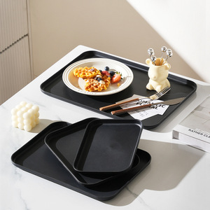 Black <b>Plastic</b> Rectangular Tray <b>Set</b> Thickened Food Grade Serving Trays For <b>Tea</b> Coffee Household Use - Product Image 3